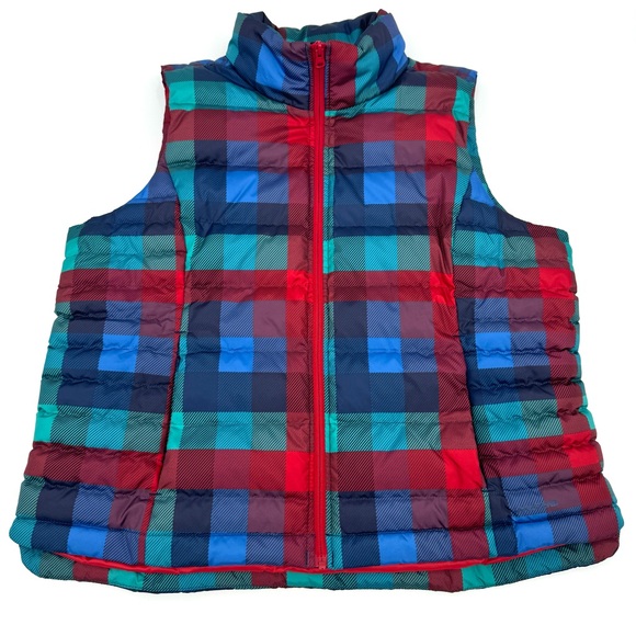 Lands End 600 Down Plaid Puffer Vest - Picture 3 of 11